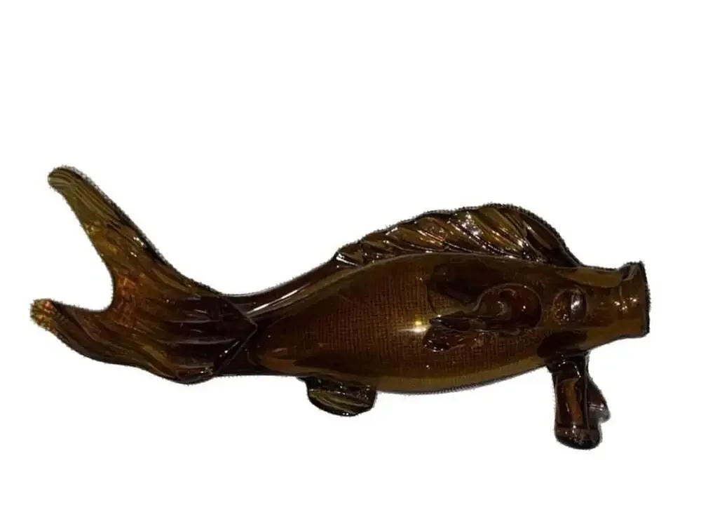Mid-Century Empoli Italian Amber Art Glass Fish Decanter